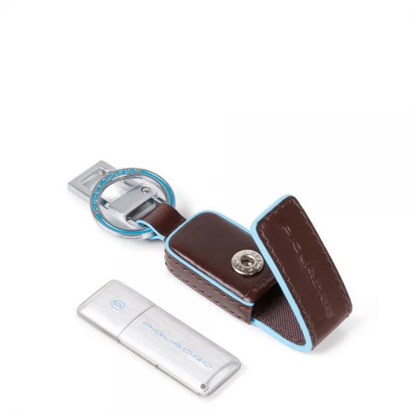 Portachiavi Piquadro Blue Square con Chiavetta USB da 64 GB Marrone
