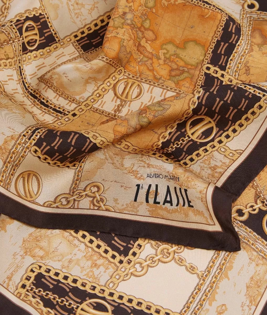 Foulard Prima Classe stampa Geo Gold Chain in seta 70x70